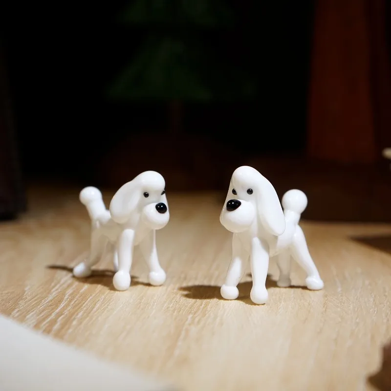 1 PC Poodle Handmade Glass Glazed Ornament Cute Cartoon Pet Dog Desk Decor For Workstation Computer Desk Mini Home Ornament Gift