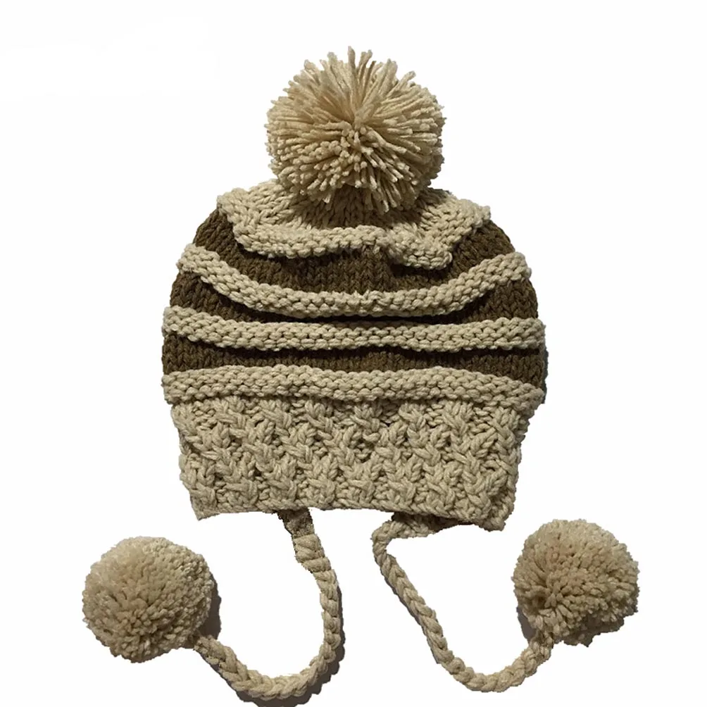BomHCS 100% Handmade Knitted Hat Winter Women\'s Warm Beanie with Three Poms Caps