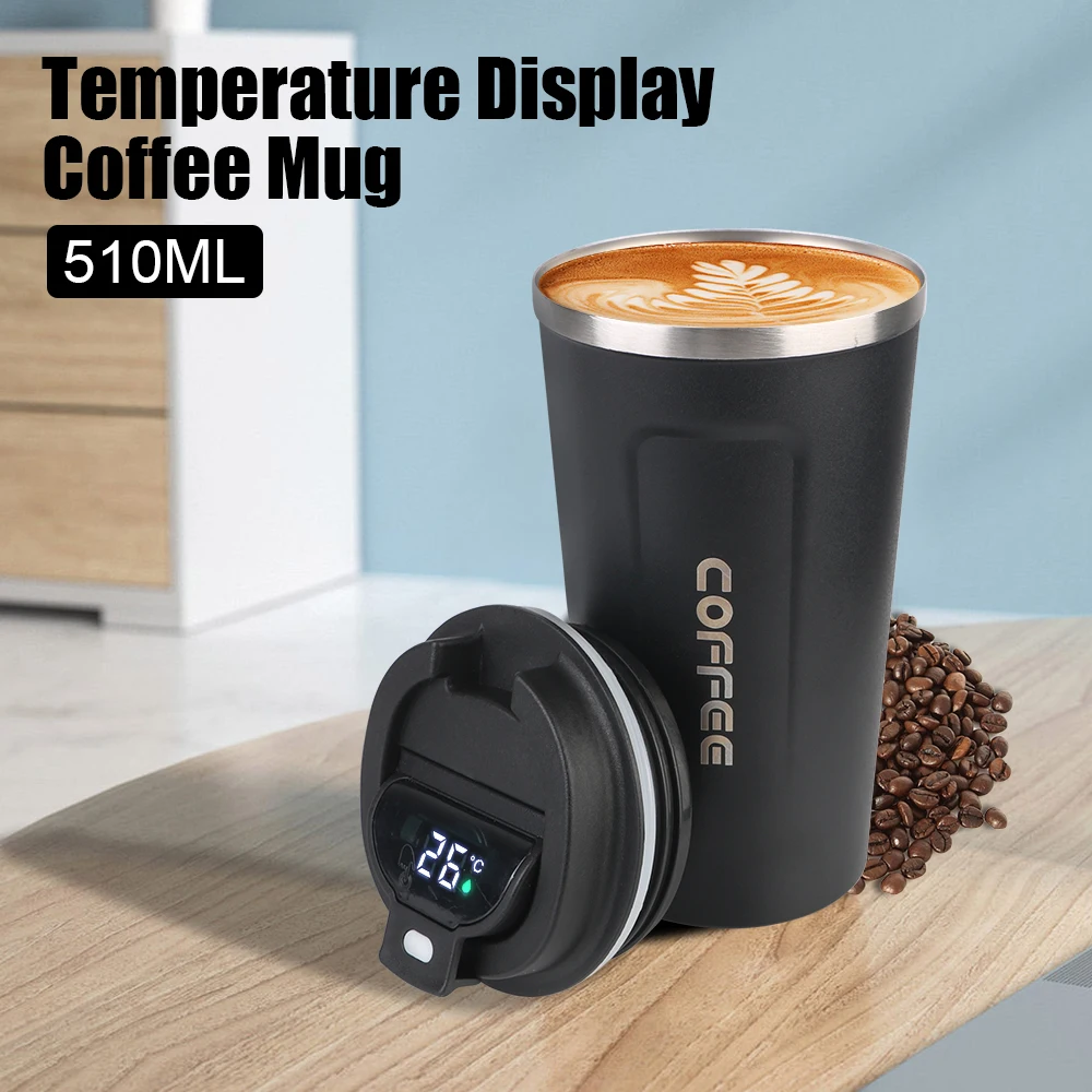 Kaffeetasse 510ml Temperatur anzeige auslaufs ichere Auto Tee Wasser Thermoskanne Tasse