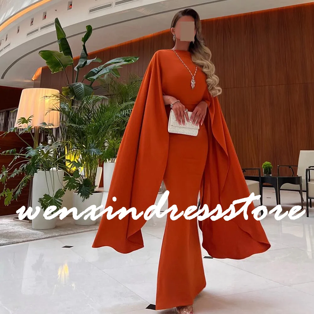 Robe de Soirée de Forme Sirène en Jersey Orange Personnalisée, Tenue Formelle et Classique à Col Ras du Cou et Manches Évasées, Zones d\'Été, Quelle