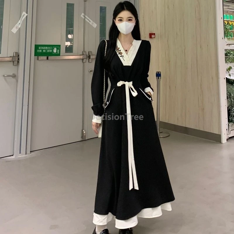 

2025 Высококачественный модный дизайн, китайский халат, темпераментное облегающее платье, новый китайский стиль, ретро лоскутная чайная одежда