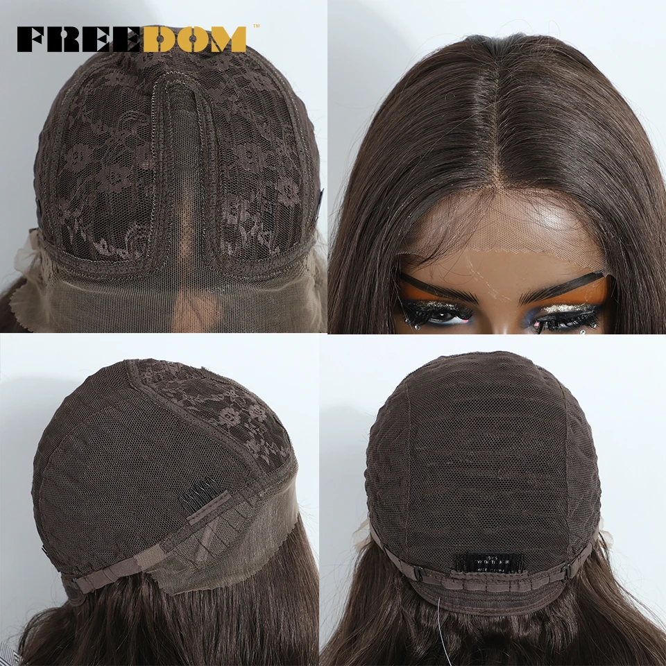 FREEDOM Synthetic Lace Front Wigs For Women Natural Wig Woman Body Wave Brown Ombre Grey Lace Wig Heat Resistant Cosplay Wig