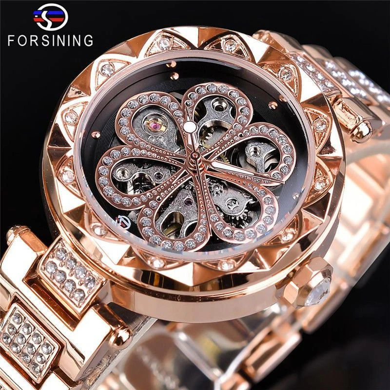 European and American Style Luxurious and Fashionable Women's Mechanical Watches, with a Touch of Luxury, Featuring a Stylish Rotating Design, High Aesthetic Value, and Exquisite Hollow Details This Popular Foreign Trade Mechanical Watch Does Not Require Batteries.