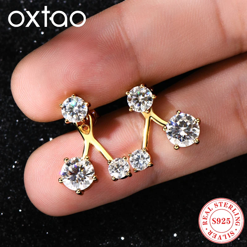 

OXTAO 2-в-1 куртка-ухо из стерлингового серебра 925 пробы для женщин D1,80CT D цвет сверкающие муассанитовые серьги-капли ювелирные изделия сертифицированы