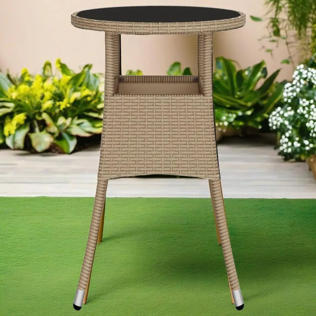 Beige Patio Table 23.6x29.5 – Tempered Glass Top & Durable Poly Rattan Design