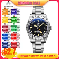 ADDIESDIVE 39mm Men's Luxury Watch Luminous Stainless Steel Relogio Masculino Bubble Mirror Glass GMT Waterproof Watches