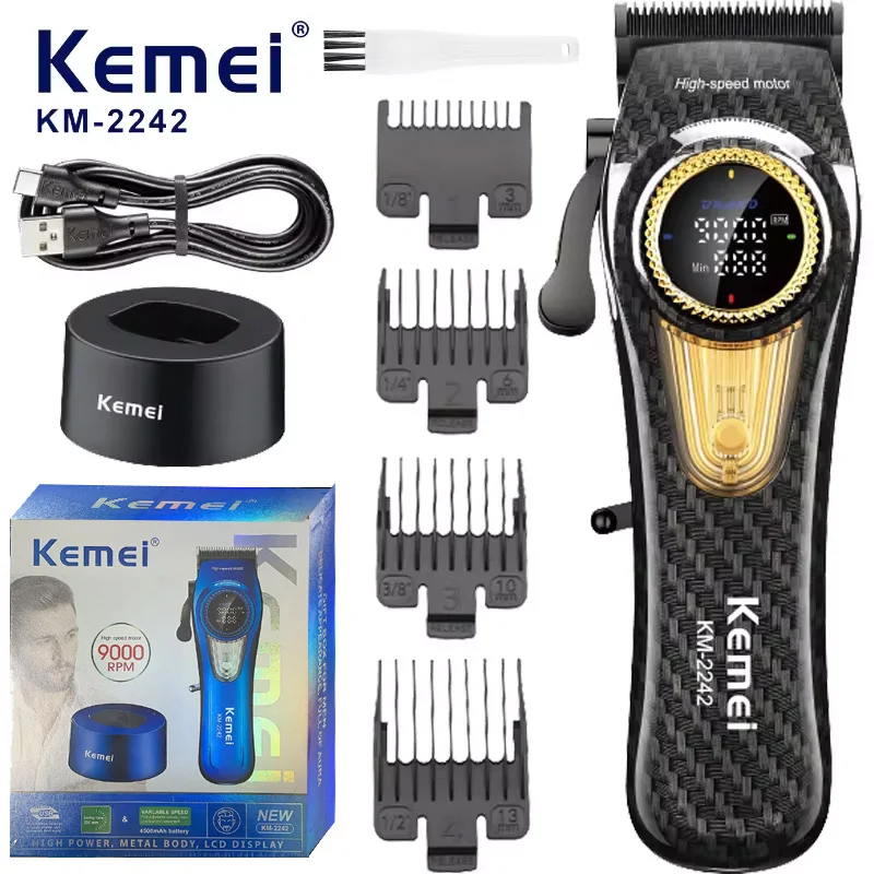 Kemei 남성용 전문 헤어 클리퍼 조정 헤어 트리머, 전기 페이드 수염, 충전식 이발기, 9000RPM 