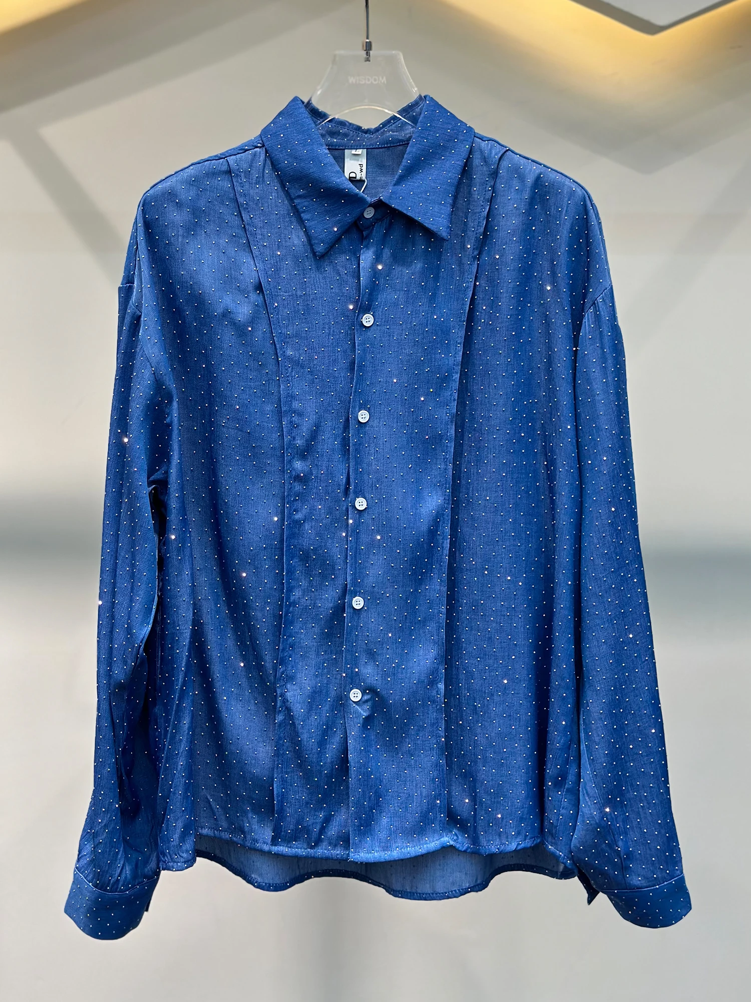Men's Solid Color Long-sleeve Shirts Men's High-end Babysbreath Hot Diamond Design Tops Fashion Personality Loose Handsome Shirt