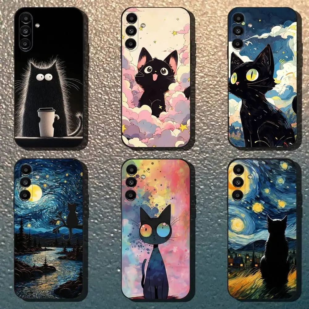 Black Cat Art Phone Case For Samsung Galaxy AS26 S25 S24 S23 A56 A71 PLUS ULTRA Soft Black Shell