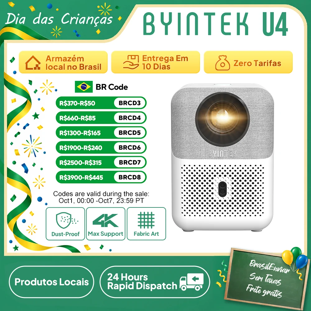 Projetor Mini Full HD BYINTEK U4 LOVE 1 1080P 4K Vídeo WIFI Android Foco Automático Projetores Portáteis para Cinema em Casa