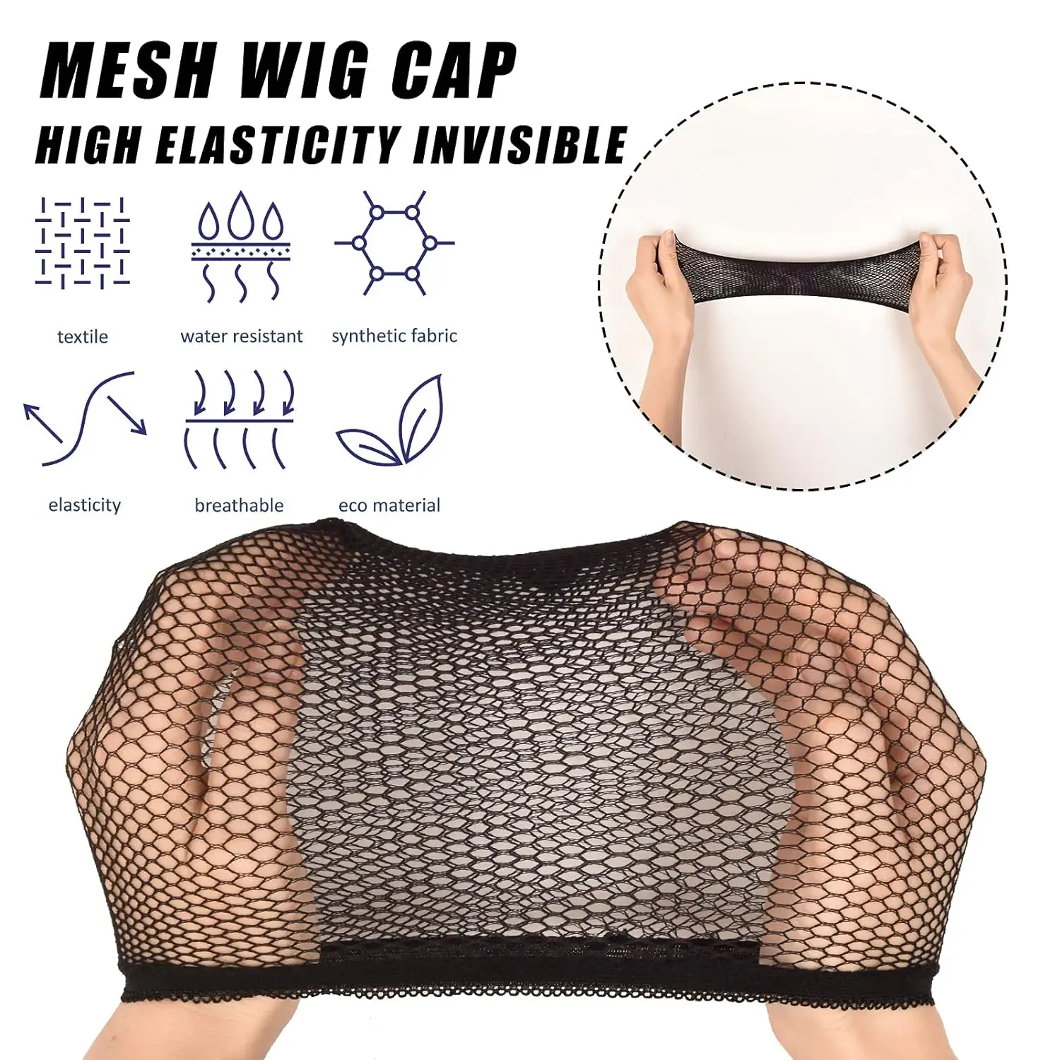 Alan eaton preto malha peruca boné net extremidade fechada malha de cabelo forro tecelagem bonés para halloween cosplay perucas usar fishnet peruca boné