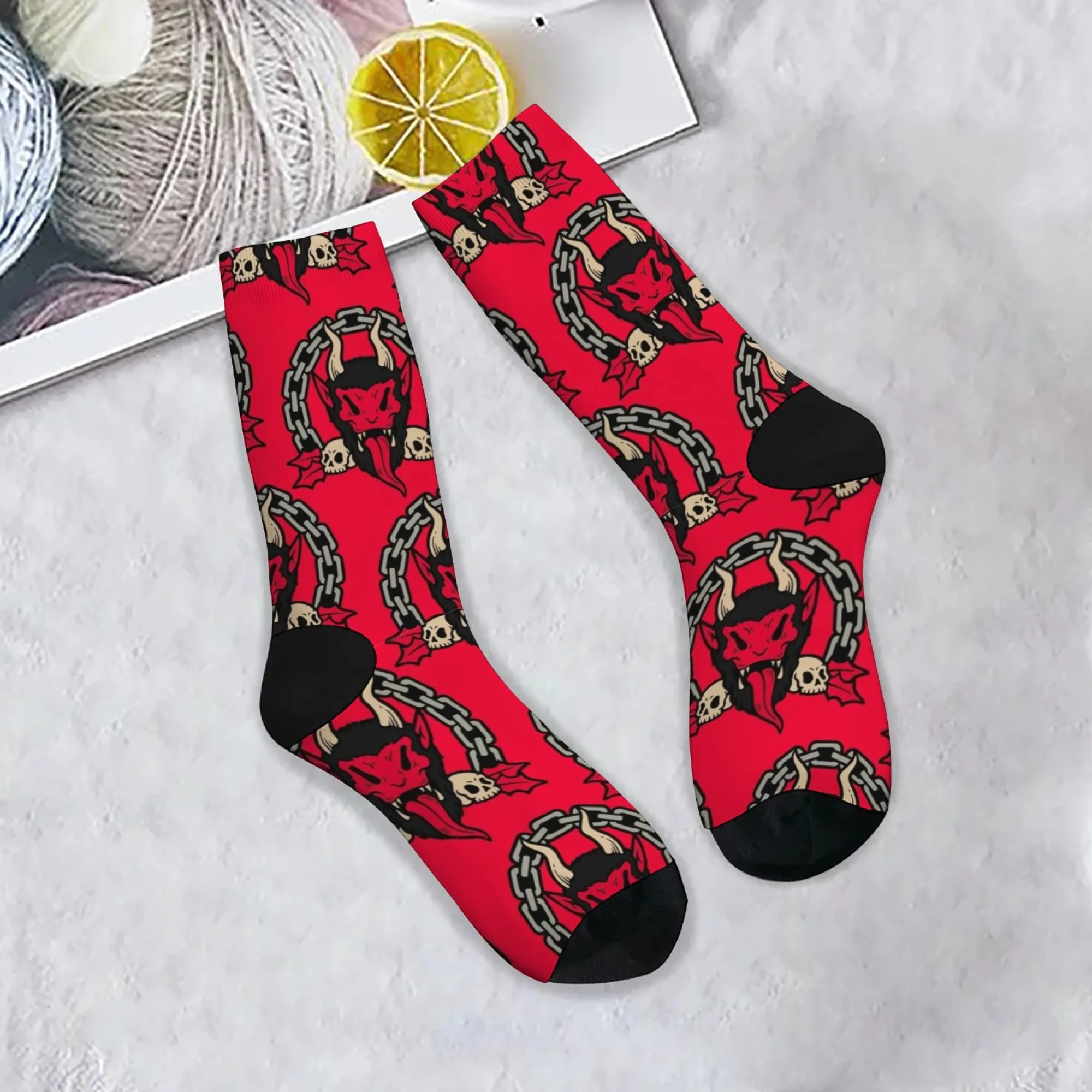 

Носки Rebellious Street Dark Devil Crew, носки с красным принтом и цепочкой с черепом, подарок для любителей уличного Rebellious Style