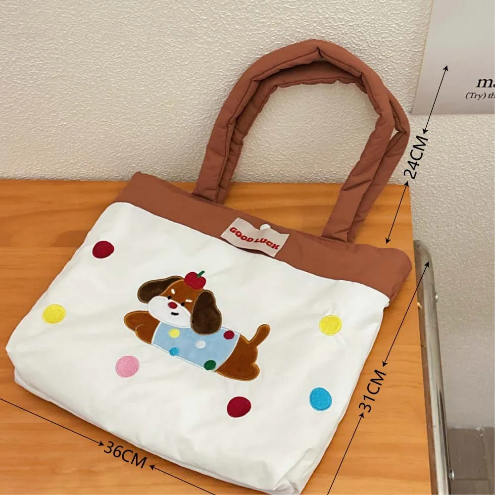 Large Capacity Dog Nylon Shoulder Bag Rabbit Dog Cloth Shopping Bag Cartoon Doll Bag Cartoon Embroidery Student Tote Bag Travel