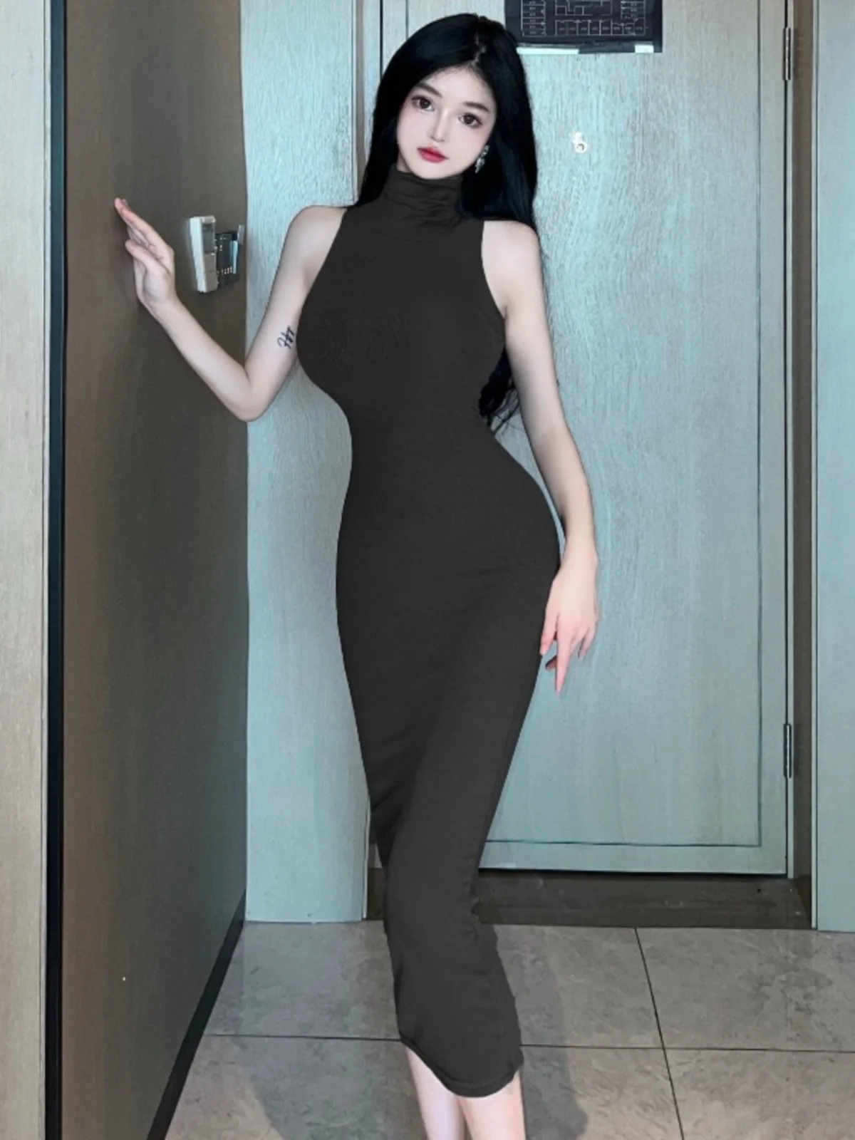 Sexy épicé fille col haut serré Long Dr Svel envelopper autour de la Base réservoir Dr trajet taille haute longue Svel Dr