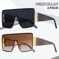 CRIXALIS 2PCS Oversized Frameless Sunglasses Women Luxury Brand Designer Sun Glasses Female Retro Vintage Gradient Shades UV400