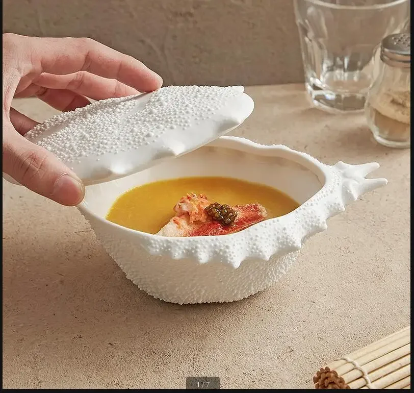 White Ceramic Crab Bowl with Lid Soup Noodle Bowls Fruit Plate Salad Snack Dessert Dinner Plates Dishes