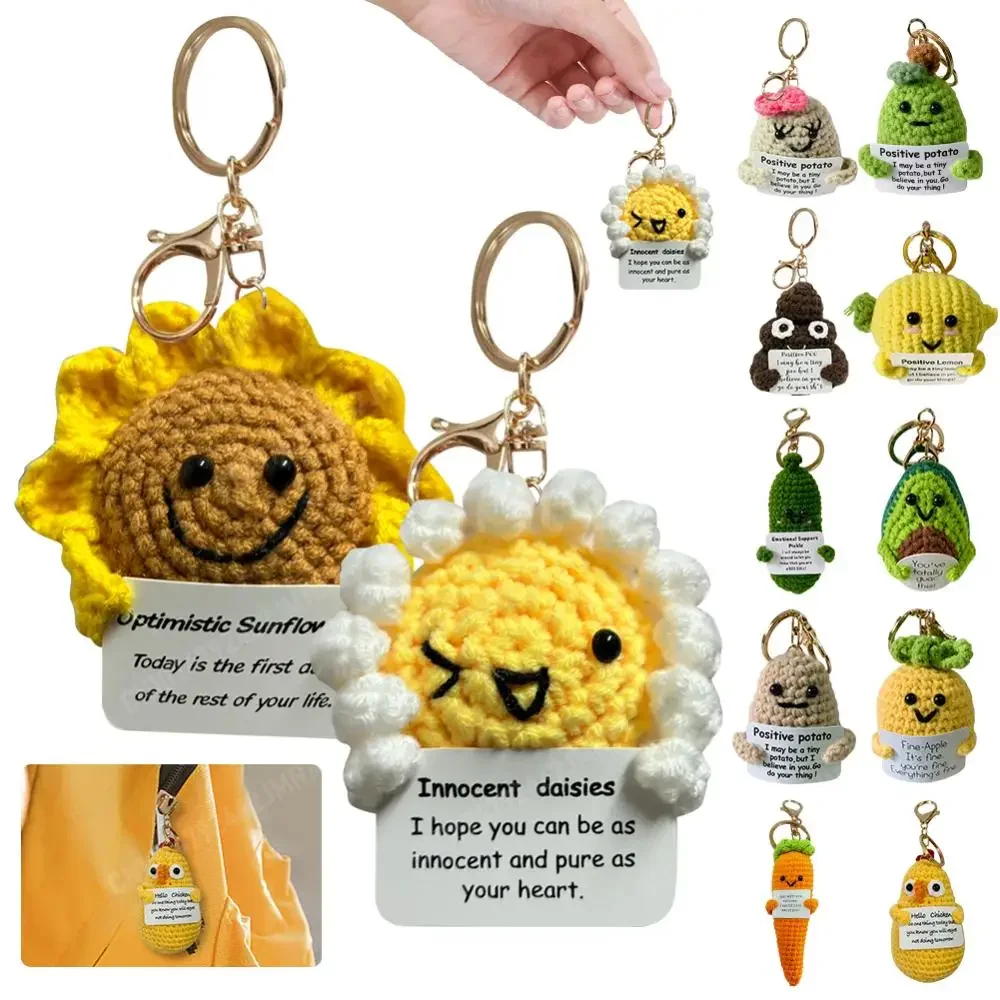 Handmade Pickled Cucumber Keychain Emotional Support Cute Hand Woven Keychain Inspirational Crochet Dolls Keyring Cheer Up Gifts