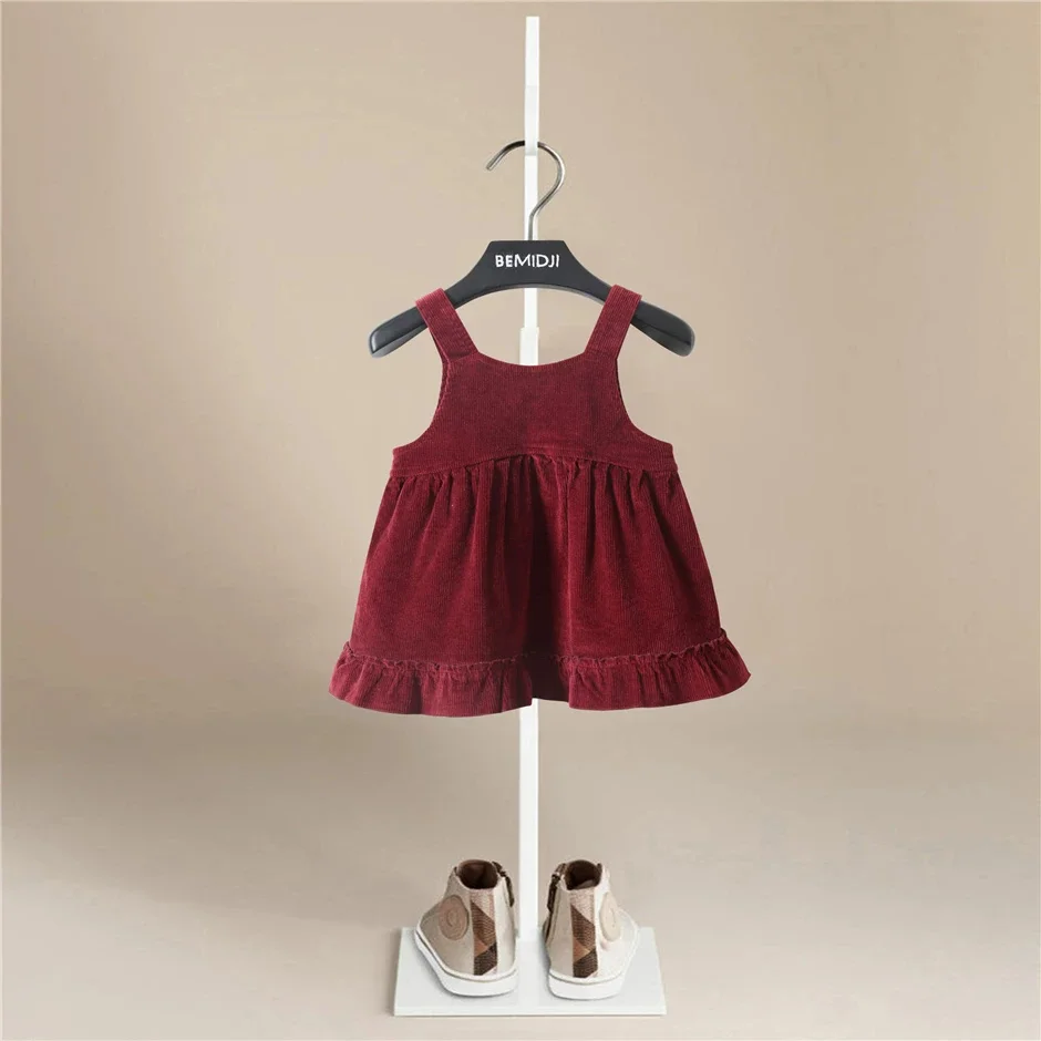 Kids Clothes Girls Corduroy Vest Claret Dress Autumn Winter New Casual Korean Baby Sling Princess Birthday  Dress Children Skirt