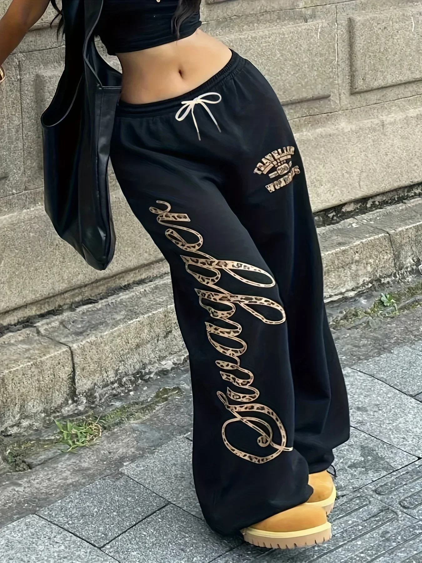 Calças de Moletom Estampadas Estilo Streetwear Femininas de Caimento Solto Confortáveis Casuais de Fibra de Poliéster para Crianças - Chegada de Outono