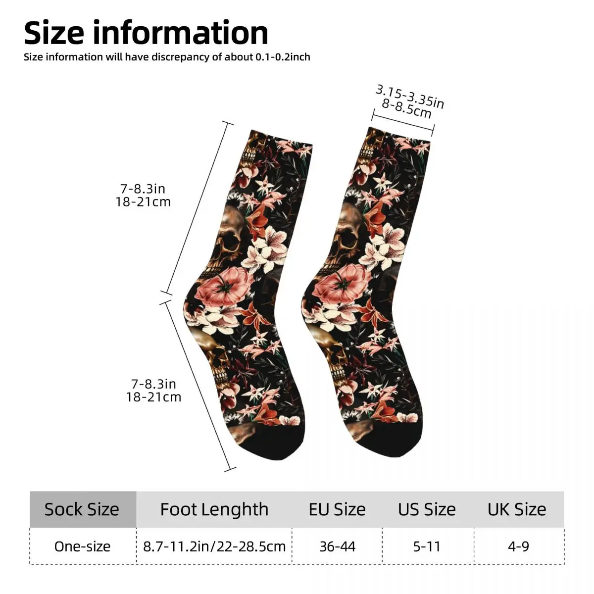 Retro Mysterious Midnight Baroque Skull And Flowers Men's compression Socks Unisex Harajuku Seamless Printed Novelty Crew Sock