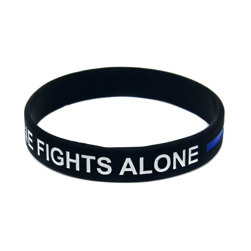 1 PC No One Fights Alone Thin Blue Line Silicone Rubber Bangle Inspirational Wristband