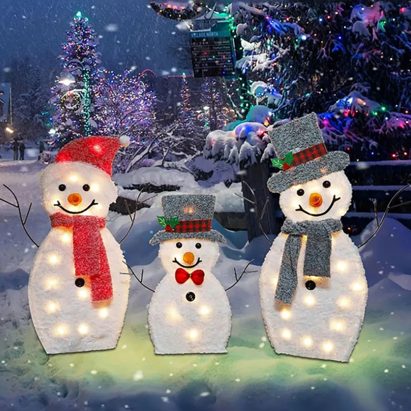 Bonhomme de neige 4.2 avec lumière LED, décoration de jardin de Noël, bonhomme de neige plonger oyant, décorations de cour extérieure pour la maison, ornement de Noël, 3 pièces