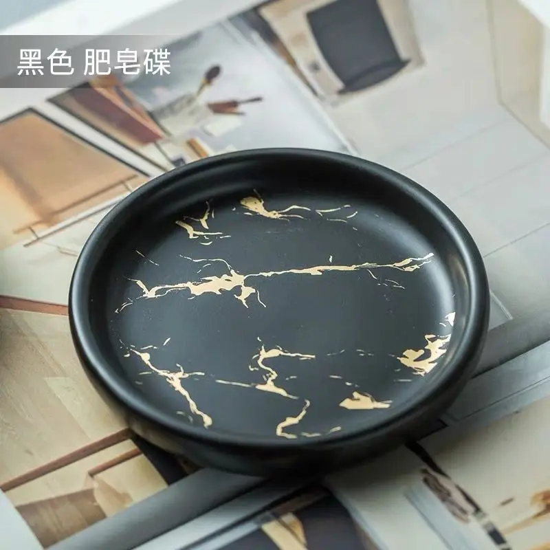 Creative Gilded Marbled Ceramic Soap Dish Toilet Storage Tray Luxury Round Ceramic Soap Dish Bathroom Accessories Sponge Holder