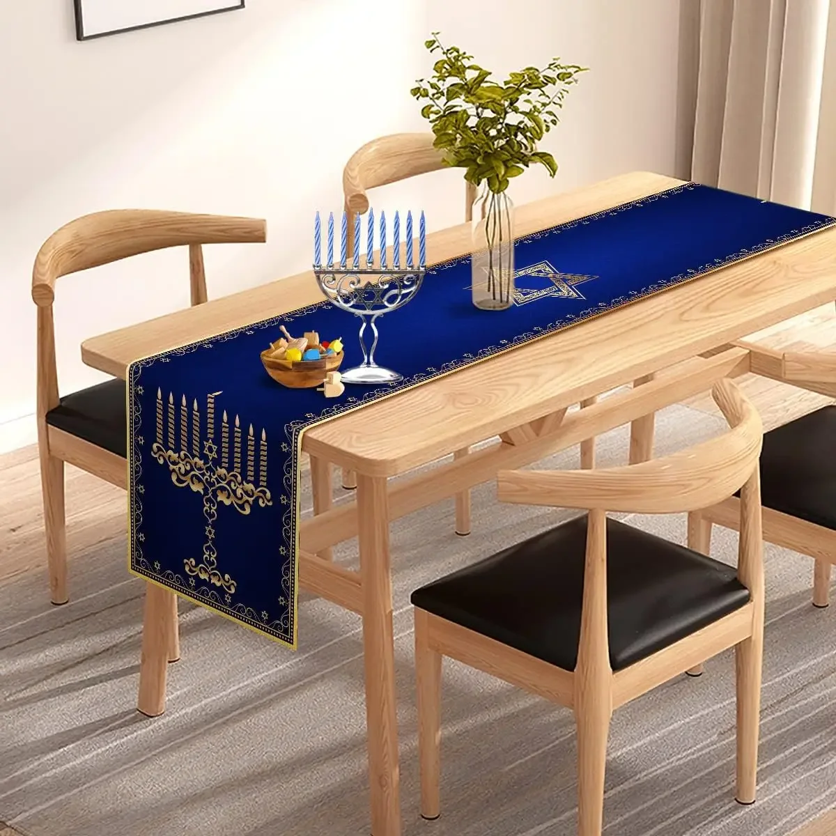 Hanukkah Menorah Table Runner Star of David Chanukah Jewish Festival Holiday Fireplace Kitchen Dining Room Home Decoration