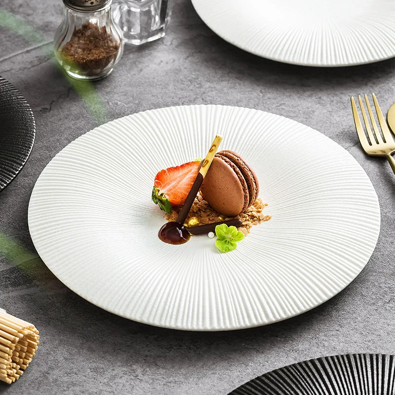 Plato para comida occidental, estilo ligero y lujoso, para bistec, alta cocina, plato plano y poco profundo, diseño creativo y exquisito, para el hogar o restaurante