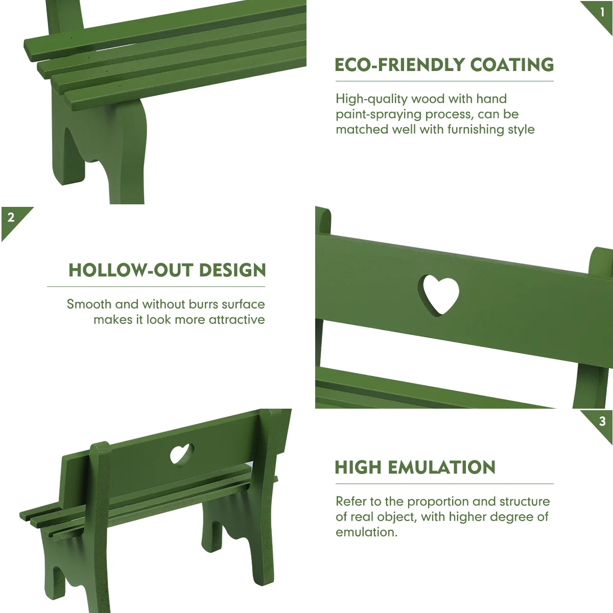 

Mini Wooden Garden Bench for Home Decoration Landscape Ornament Porch Chair Craft Display Art Piece Green Maniature Wooden Bench