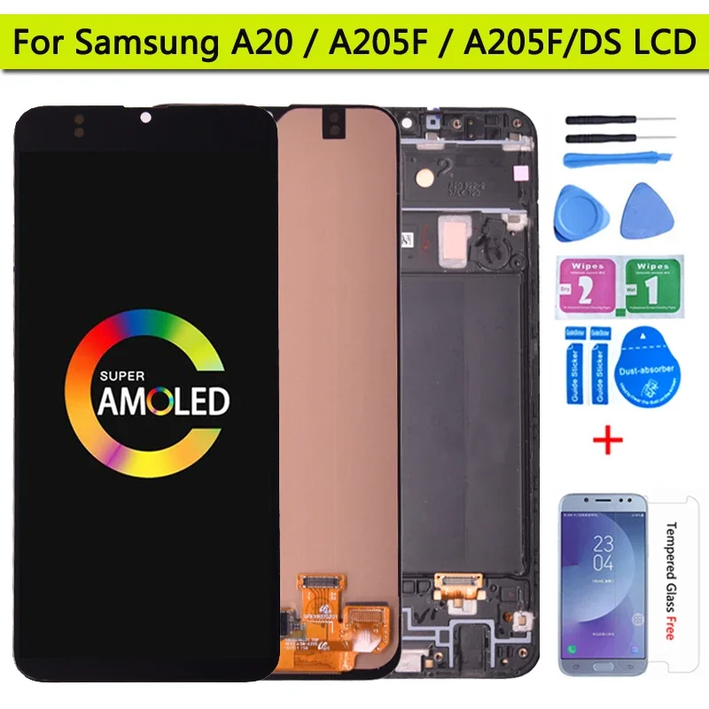 Super AMOLED для Samsung A20 A205 SM-A205F A205FN ЖК-дисплей с дигитайзером сенсорного экрана в сборе