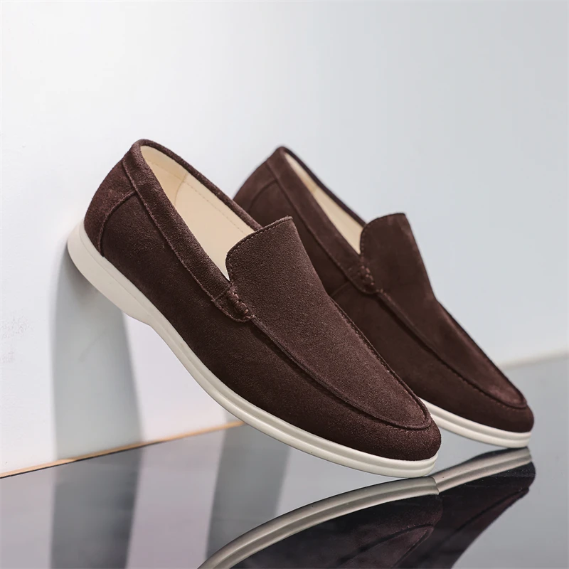 Mocasines clásicos de estilo británico para hombre, mocasines, zapatos informales para hombre, zapatos planos de conducción ligeros y cómodos de ante de vaca de cuero genuino para hombre