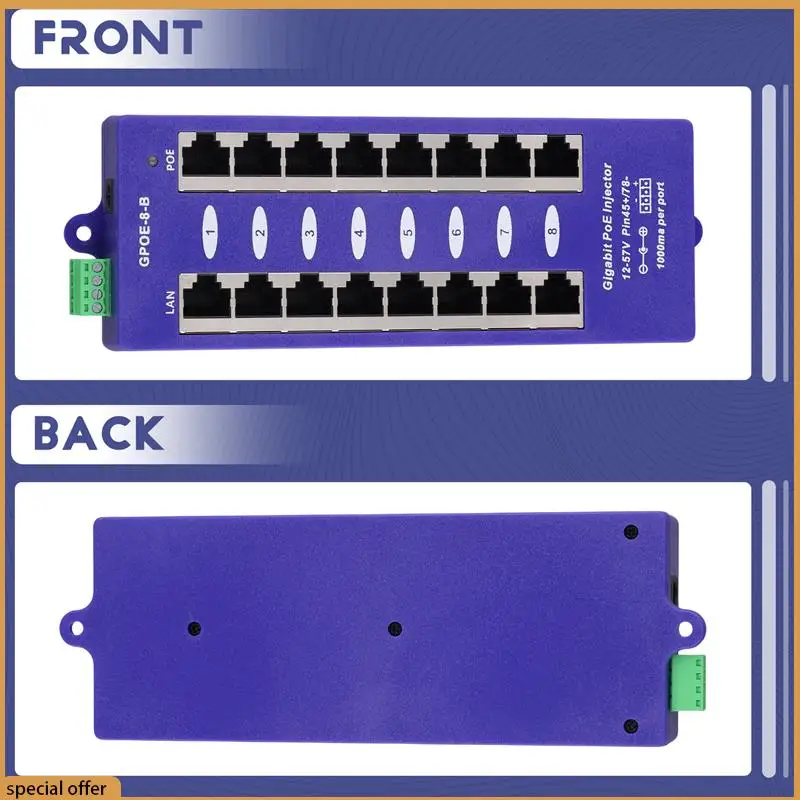 A68Z Gigabit 8 Port Poe Injector Mid-Span Poe Injector Mode B For Mikrotik UBNT CCTV Network Wall-Mounted