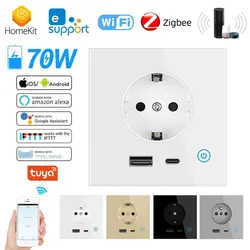 86 Type E-Micro WiFi Tuya Smart Home Eu Standard USB + Type-c 65W Fast Charging HomeKit Zigbee French Socket With Switch Control