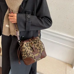 Leopard Small PU Leather Women Bucket Crossbody Bags 2024 Fall Designer Shoulder Bag Luxury Brand Ladies Handbag Lady Trend Tote