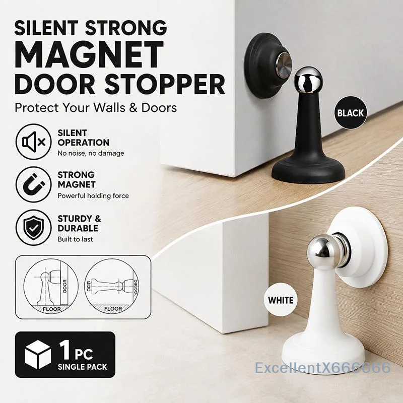Magnetic Door Catch Waterproof Rustproof Dual Floor Wall Mount Door Stopper for Bathroom School Commercial Use