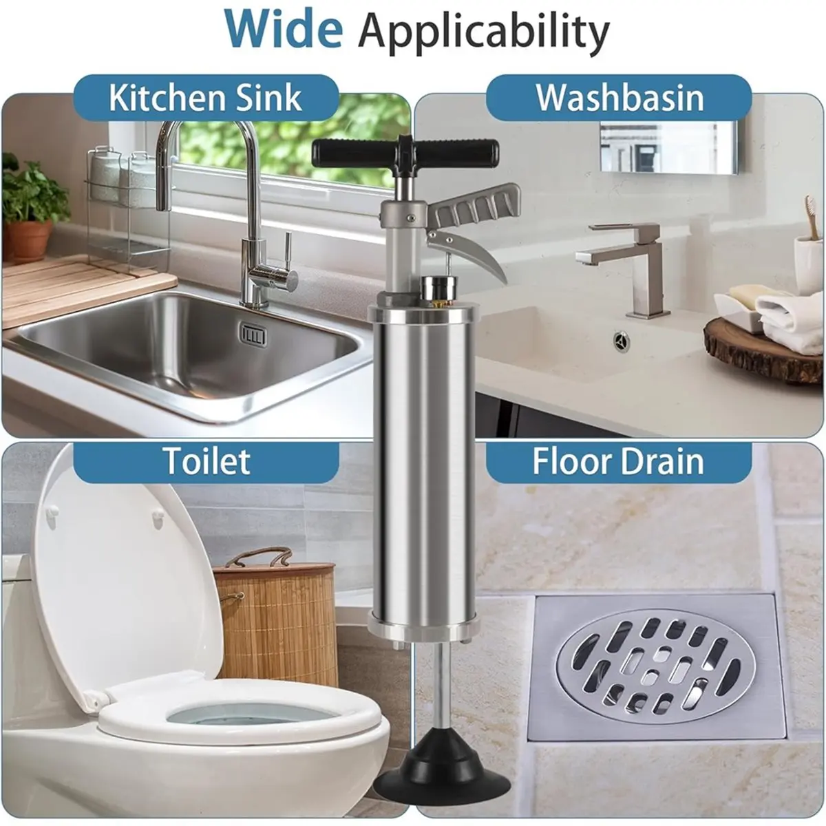 (A02R] Portable High Pressure Toilet Plunger Air Drain Pump for Bathroom Kitchen Shower Clogged Pipes