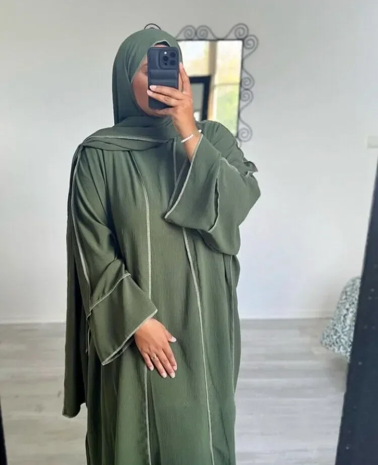 Imagem -06 - Duas Peças Abaya Quimono Combinando Conjunto Muçulmano Ramadan Abayas para Mulheres Dubai Turquia Interior Hijab Vestido Africano Islam Roupas Jilbab