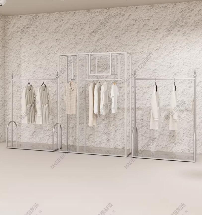 

Iron Artwork With Painted FinishClothing Store Display Rack Floor-to-ceiling Double-layer Front Side Hanging Clothes Rack Men's
