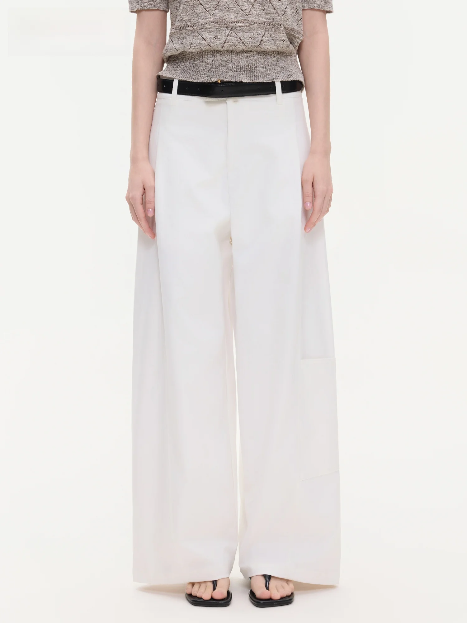 

Ikyou Casual Wide Leg Pants Women's Loose Fit Straight Cut Trousers Summer New Style High Waist Cotton Comfortable High Sensa...