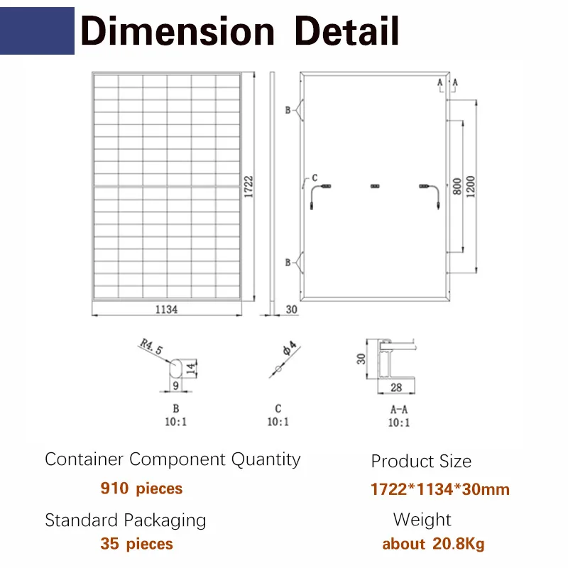 A-Level 405W Monocrystalline Silicon Solar Panel Household Grid Connected Full Power All Black Half Cell Photovoltaic Module