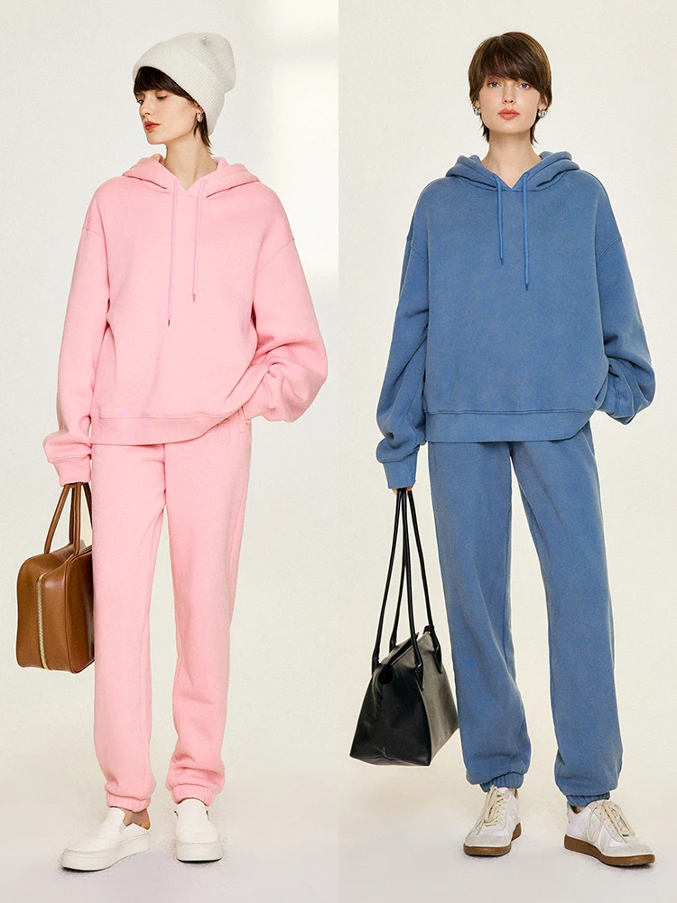 

Warm Fce Lined Hooded Sweatirt Pants Set Inner Circles Yarn Dstring Women's Casual Sportswear Cotton Long Sve Long...