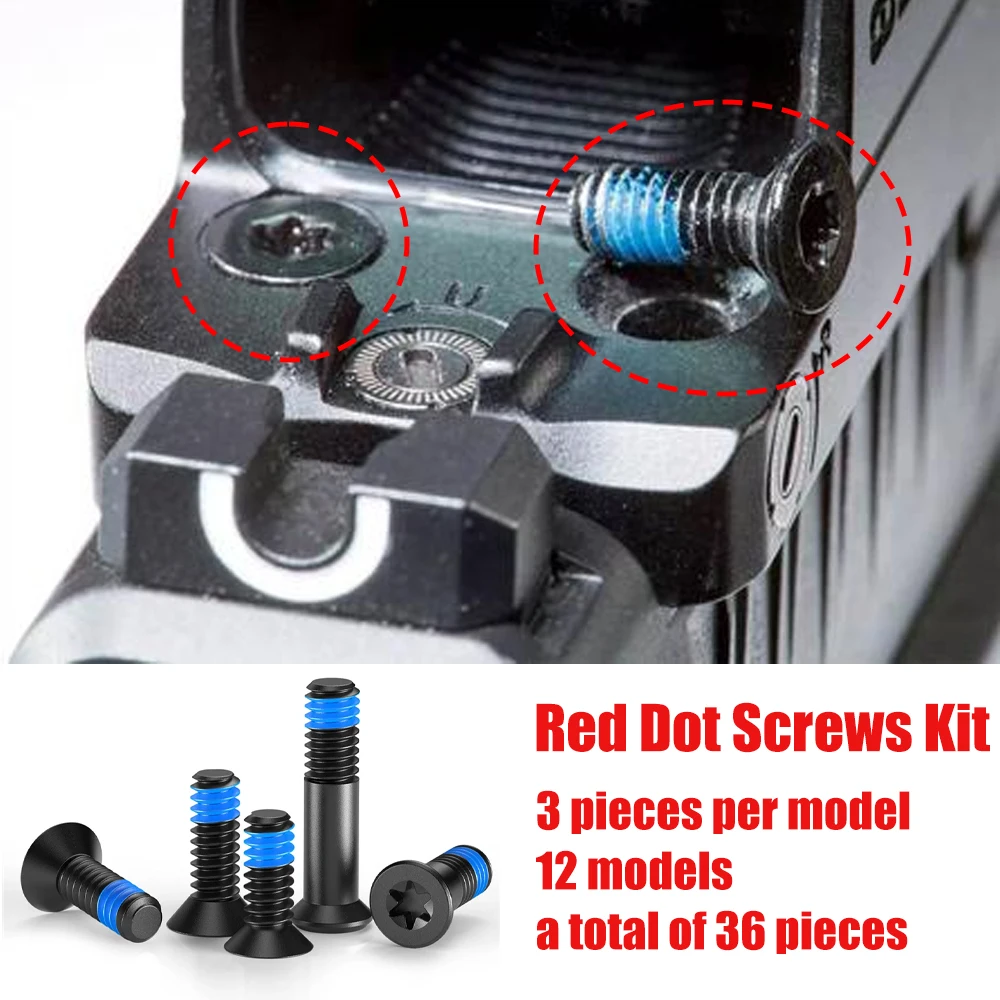 36Pcs Red Dot Screws Kit Countersunk Screw with Pre-applied Blue Thread Locker, 12 Sizes Replacement Fastener Reflex Sight Mount