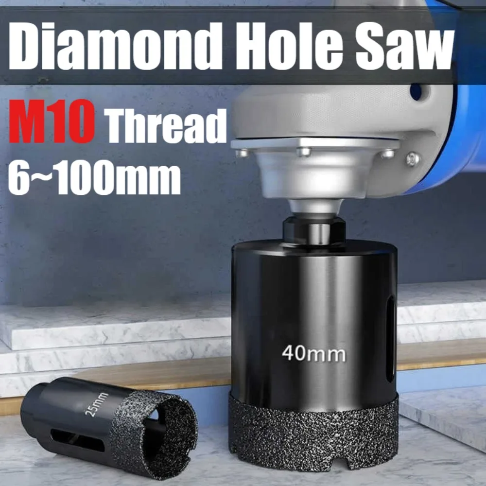 

M10 6-100mm Diamond Brazed Core Dry Drill Bit For Porcelain Tiles Marble Glass Granite Hole Saw Cutter Cutting