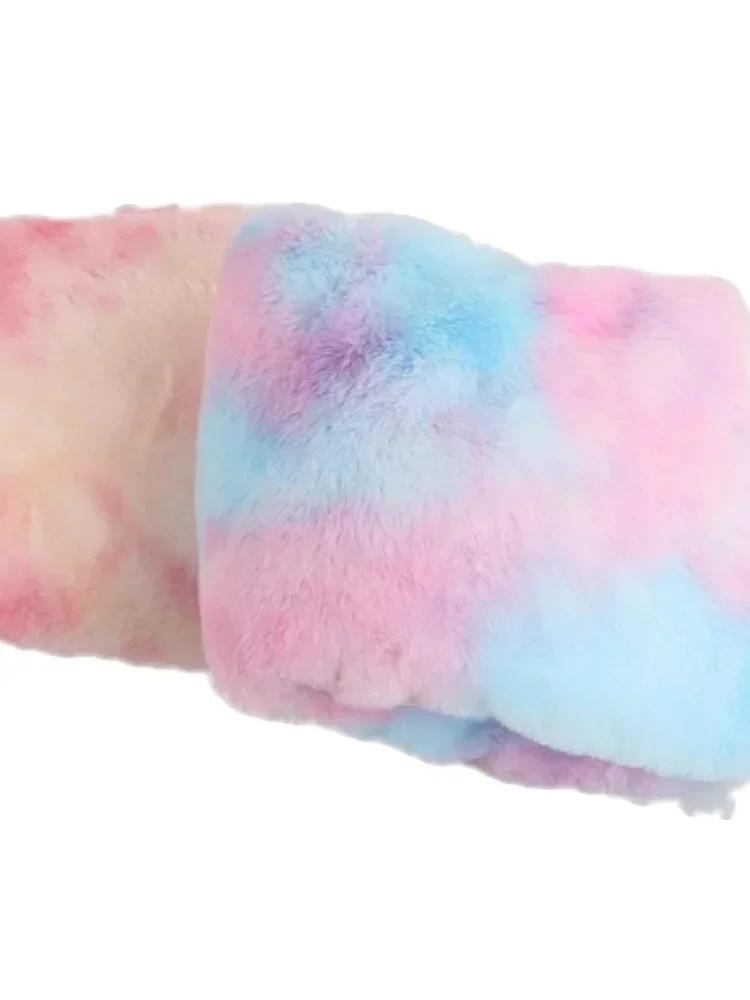 Tie Dye Faux Rabbit Plush Fur Fabric Per Meter for Toys Clothes Hats Scarf Dolls Diy Sewing Gradient Smooth Soft Rainbow Cloth