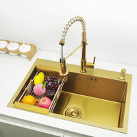 Gold kitchen sink Single Sink Bowl SUS304 Stainless Steel Kitchen Towel Basket Strainer Golden  Washing Basin Kitchen Sinks