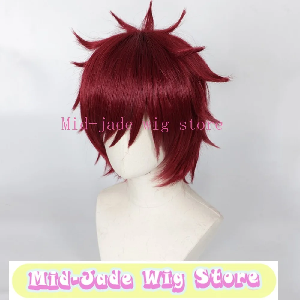 Gaara Cosplay Wig Wine Red Layered Flipped Hair With Fluffy Crown for Costume Party