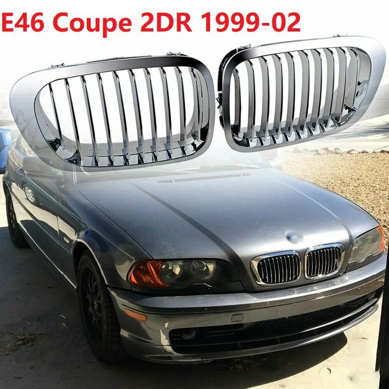 1 Pair Front Kidney Grill Grille Chrome For -BMW E46 325Ci 330Ci 3 Series Coupe 2DR 1999-2002