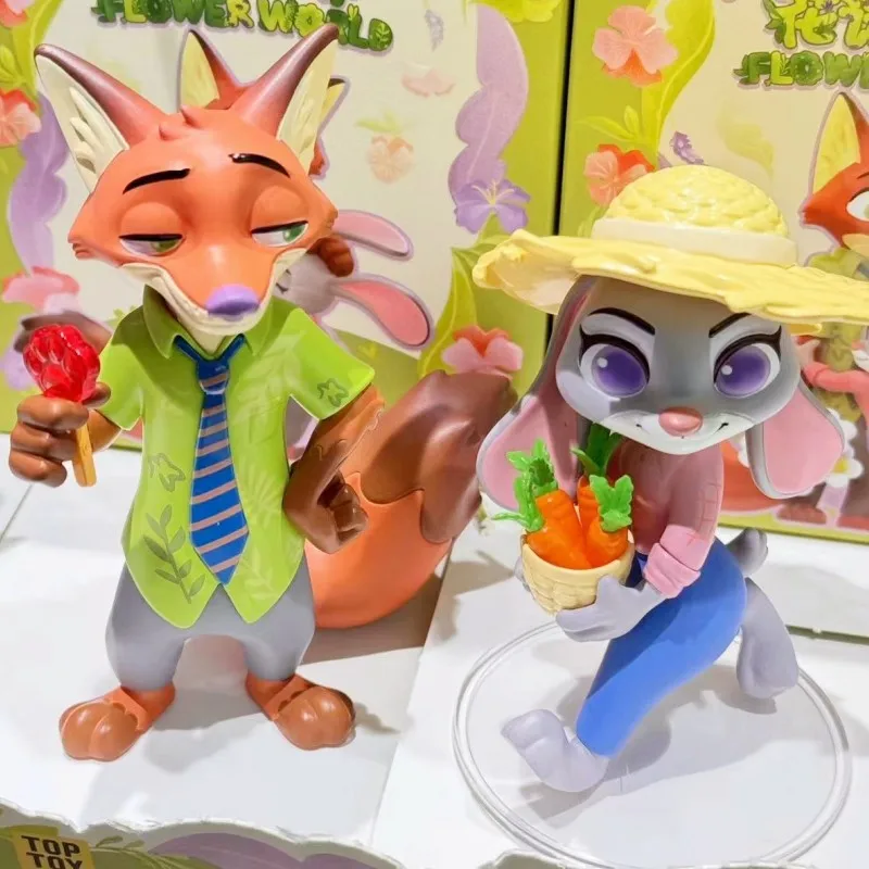 2024 New Disney Zootopia Judy Fox Nick Flower World Handmade Model Doll Desktop Ornaments Collection cute Holiday birthday gifts