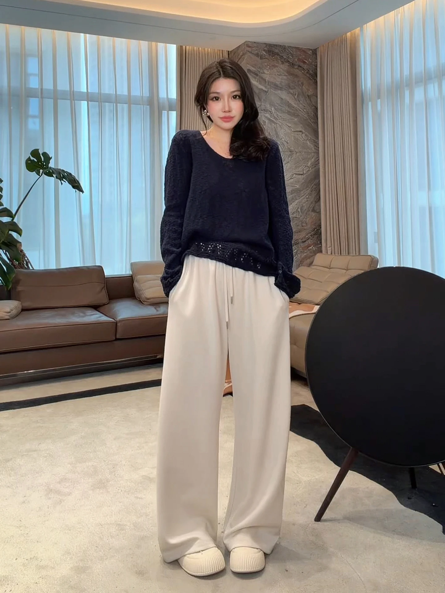 

Новая вязаная футболка-свитер Mei Island Sea Breeze для женщин: дышащая, утягивающая, универсальная, с длинным рукавом, из хлопка, повседневный топ